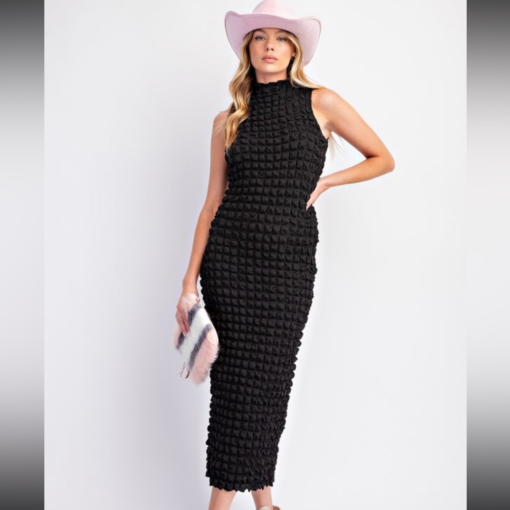 Easel Mock Neck Bubble Knit MIDI Dress